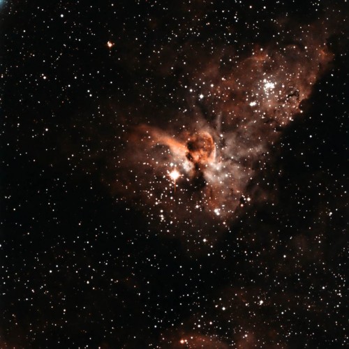 Keyhole Nebula, a detail of the Eta Carinae Nebula in corrected false color (based on g’ r’ i’ data), acquired by the telescope of the University of Antofagasta (Chile). Credit: U. de Antofagasta.